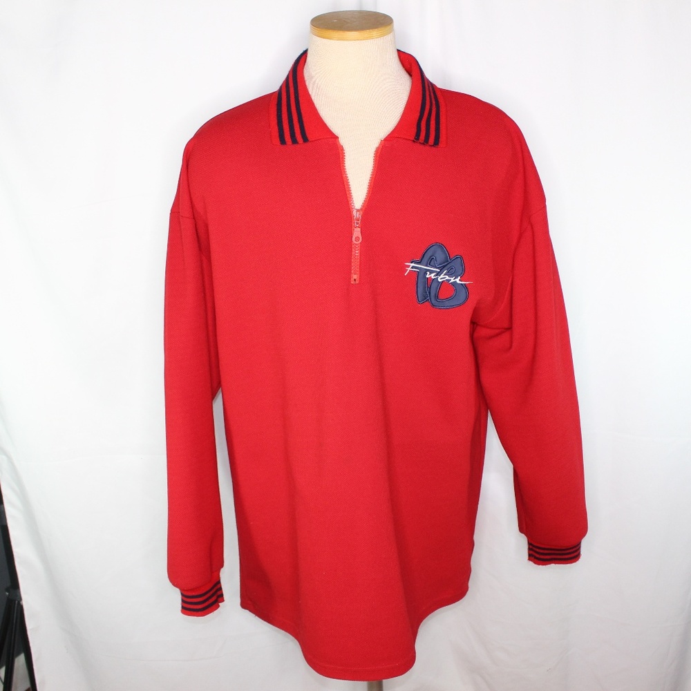 Vtg Fubu Made in USA Half Zip Red Sweater